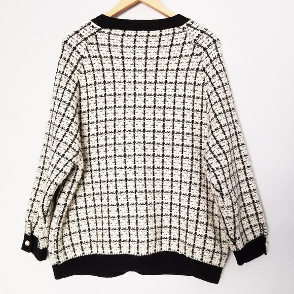 Oversized Tweed Textured Knit Cardigan Jacket Sweater OS Chunky Knit Pockets - Picture 3 of 16